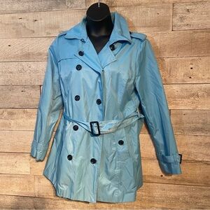 Michael Kors women’s light blue  double breasted belted trench coat in size XL